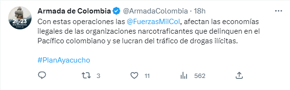 Armada colombiana informa sobre operación que afectó la economía ilegal de narcotraficantes en el Pacífico colombiano