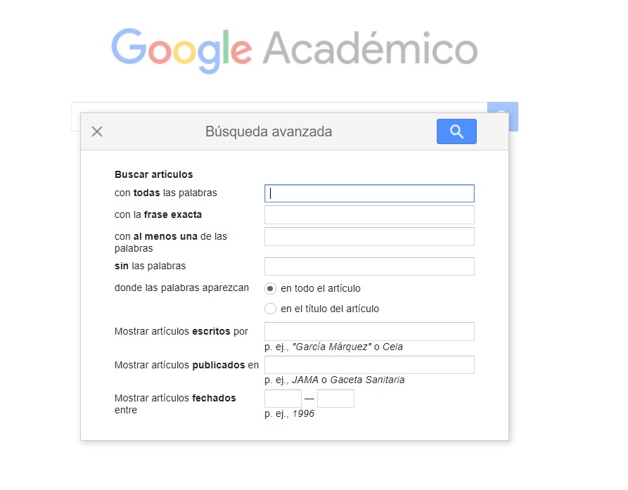 Dentro de Google Académico se pueden hacer búsquedas avanzadas.