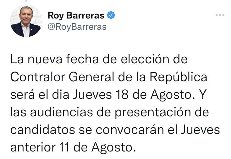 Roy Barreras Anunció La Nueva Fecha Para Elegir Al Contralor General