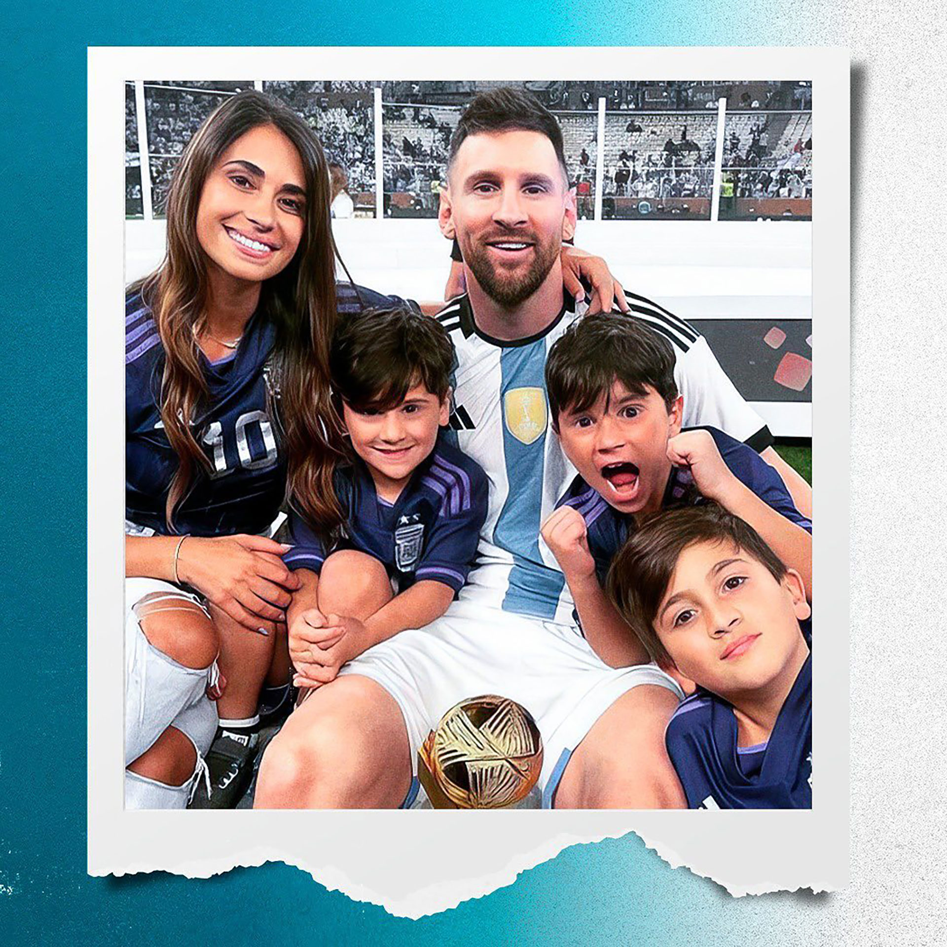 Lionel Messi junto a su familia. Su esposa, Antonela Roccuzzo, y sus tres hijos Ciro, Thiago y Mateo lo acompañaron en Qatar (Instagram)
