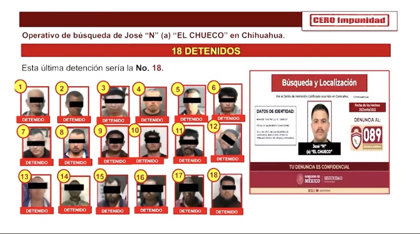 El subsecretario de Seguridad Ciudadana y Protección Civil detalló que con la captura de "El Shakira" suman 18 los detenidos por el asesinato de los sacerdotes jesuitas (Foto: Captura de pantalla)