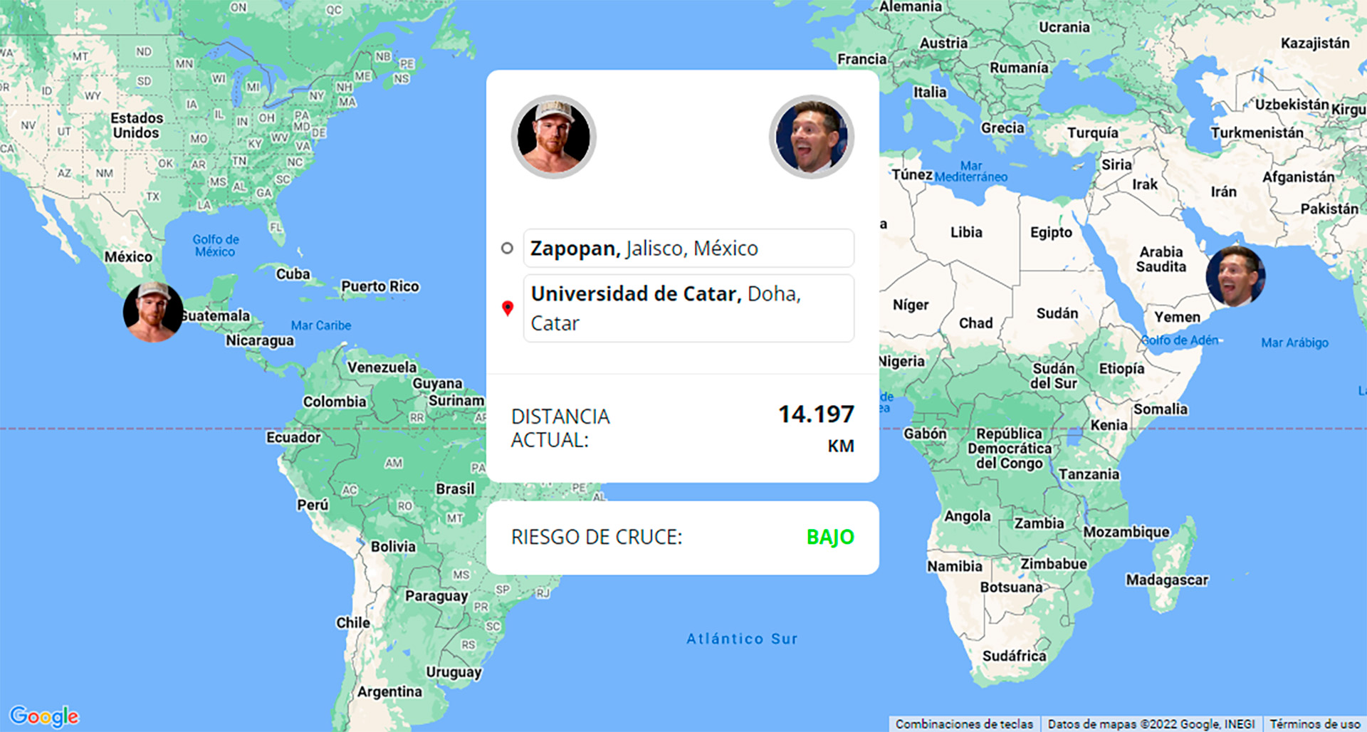 La plataforma Messimetral que se creó para calcular la distancia geográfica entre Canelo Álvarez y Lionel Messi