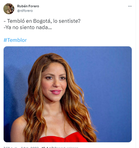 Ni Shakira se salvó para ser ejemplo de las reacciones de los tuiteros, de los instantes del sismo. 
Cortesía: @rdforero.
