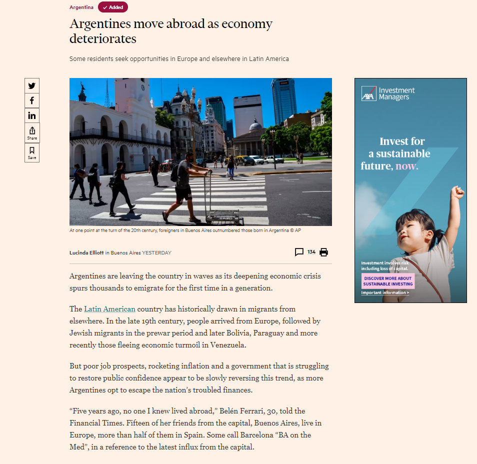 ArtÃ­culo publicado en Financial Times (Captura)