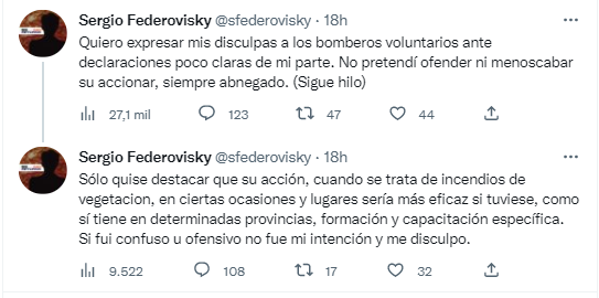 El viceministro de Ambiente, Sergio Federovisky pidió disculpas a través de su perfil en Twitter