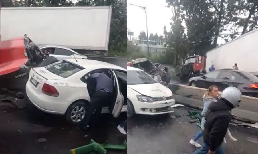 Accidente en la carretera México-Toluca: tráiler se llevó tres autos en Lomas de Vista Hermosa (Foto: Twitter/@MrElDiablo8)