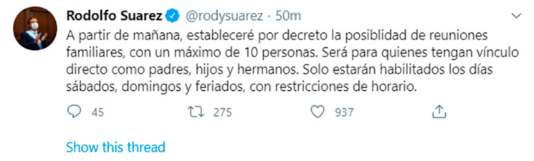 El tuit del gobernador mendocino