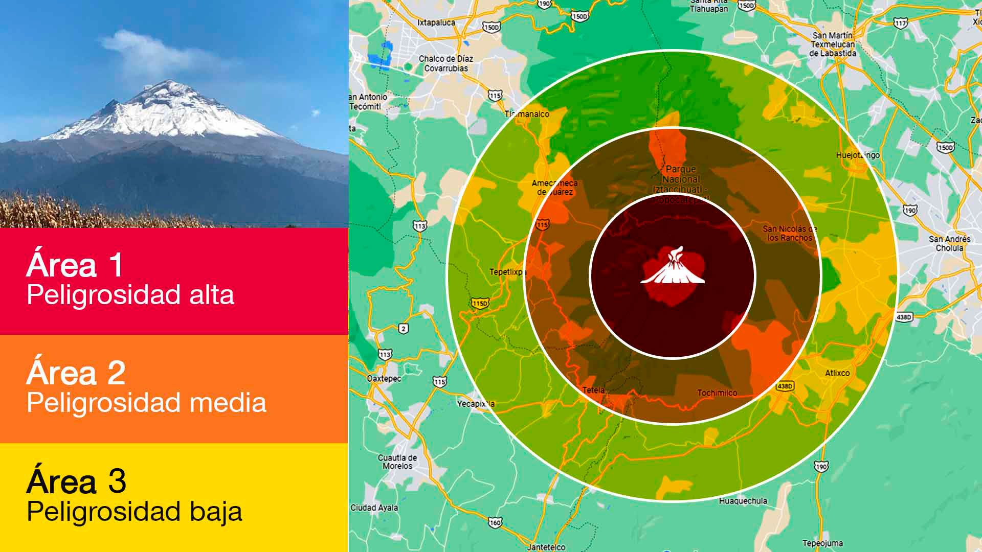 Actualmente, el volcán Popocatépetl se encuentra en amarillo fase 3 (Infobae)