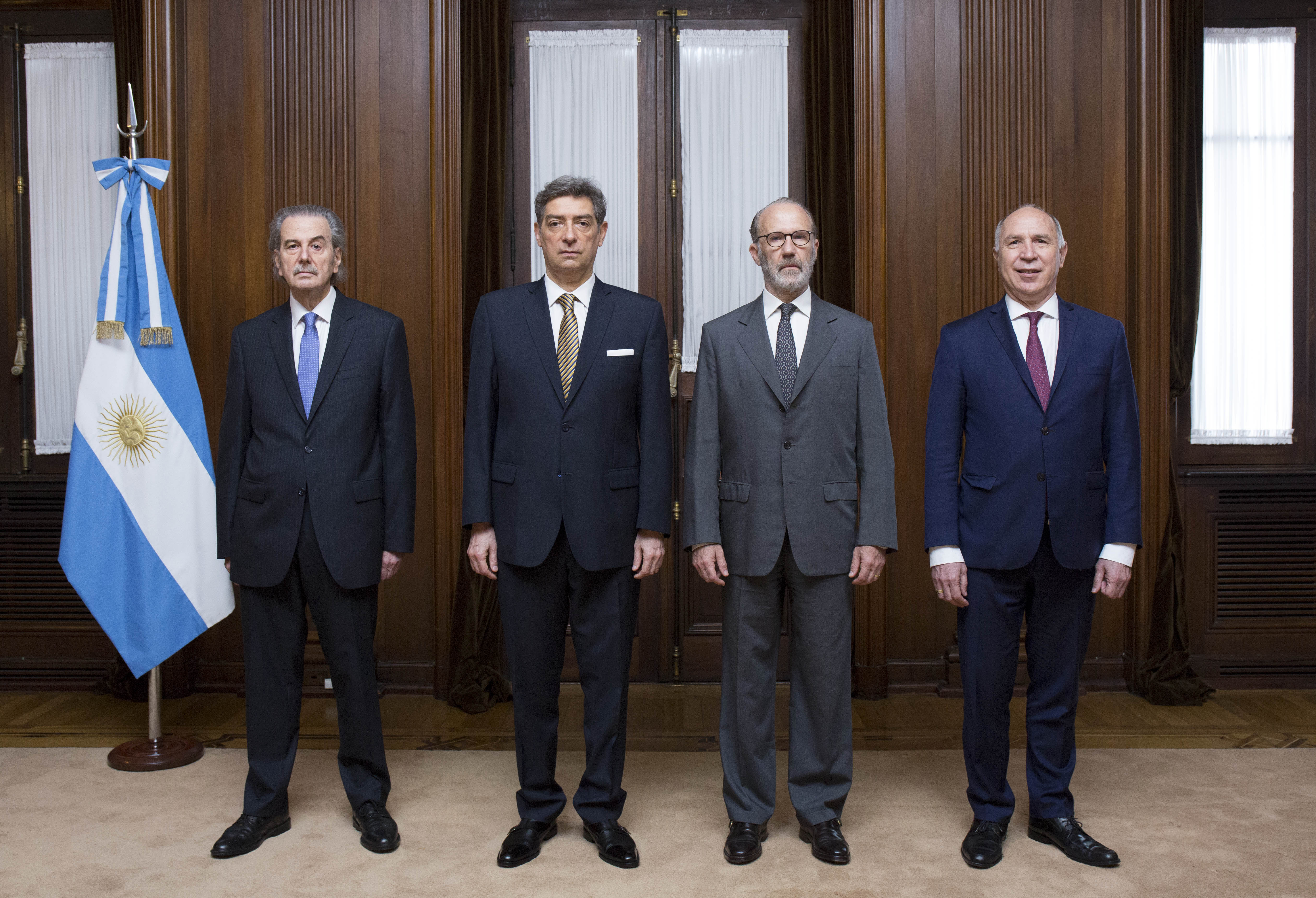 Los cuatro integrantes de la Corte Suprema actual: Maqueda, Rosatti, Rosenkrantz  y Lorenzetti
