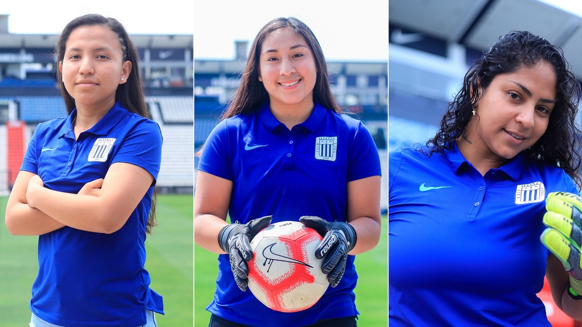 De izquierda a derecha, Allison Azabache, María Fernanda Dávila y Fiorella Valverde son las nuevas jugadoras de Alianza Lima para el torneo de la próxima temporada. (ClubAlianzaLima)
