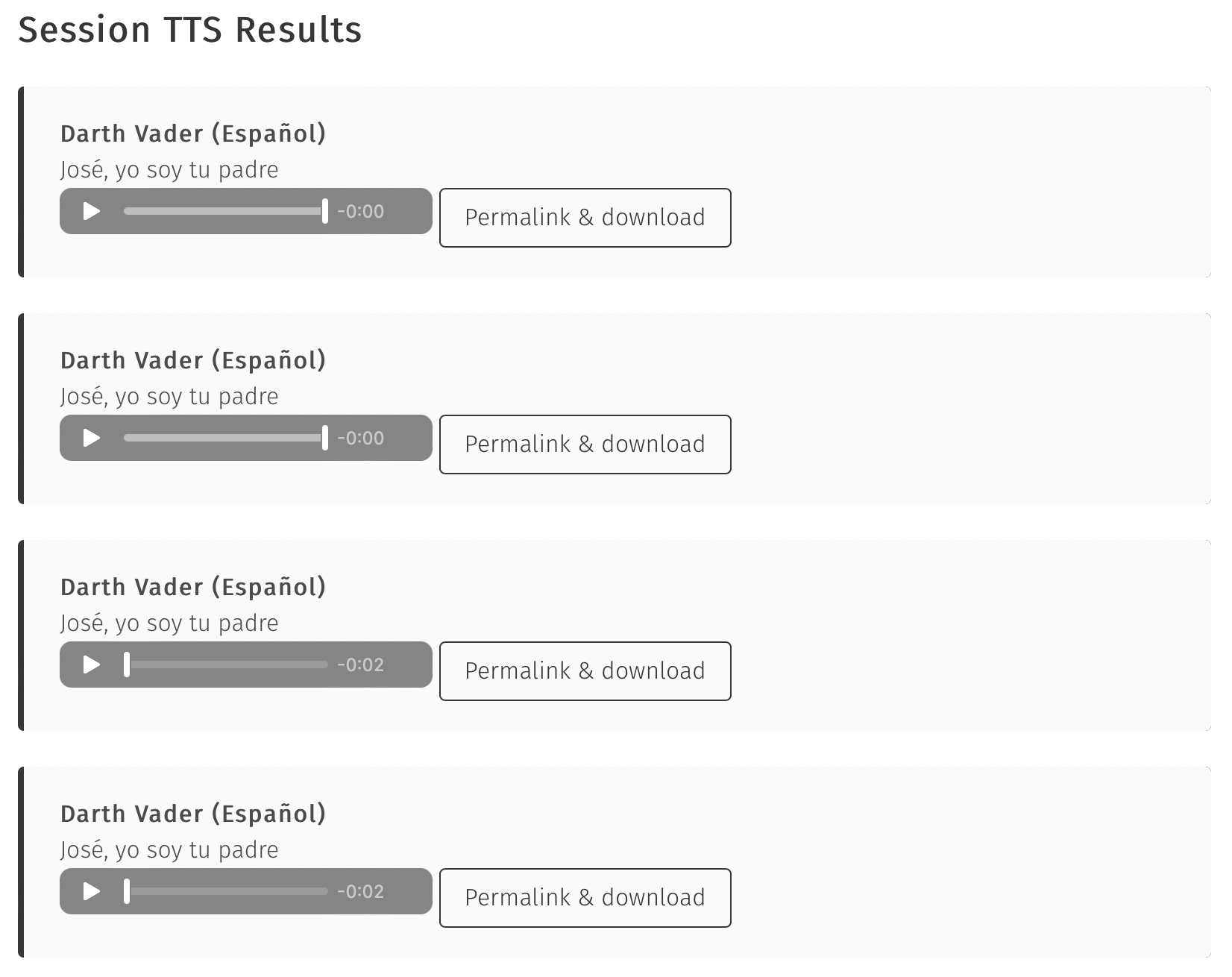 Resultados de la voz de Darth Vader en Fake You. (foto: Fake You)