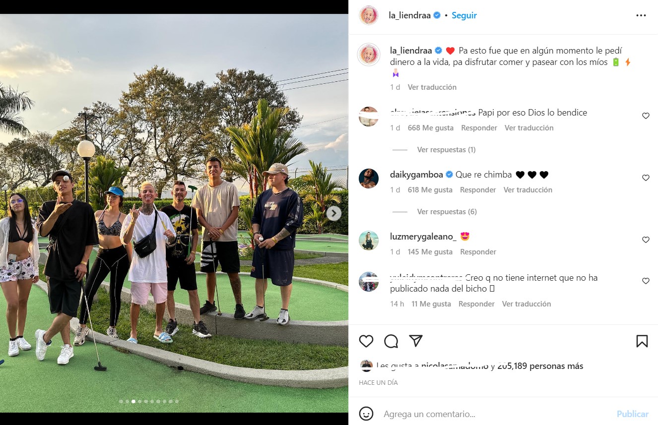 “Pa’ esto fue que en algún momento le pedí dinero a la vida”, La Liendra tras viaje con sus más allegados. Foto: Instagram @la_liendraa