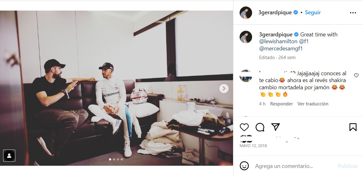 Desempolvan fotografías de Gerard Piqué con Lewis Hamilton, a quien han relacionado románticamente con Shakira