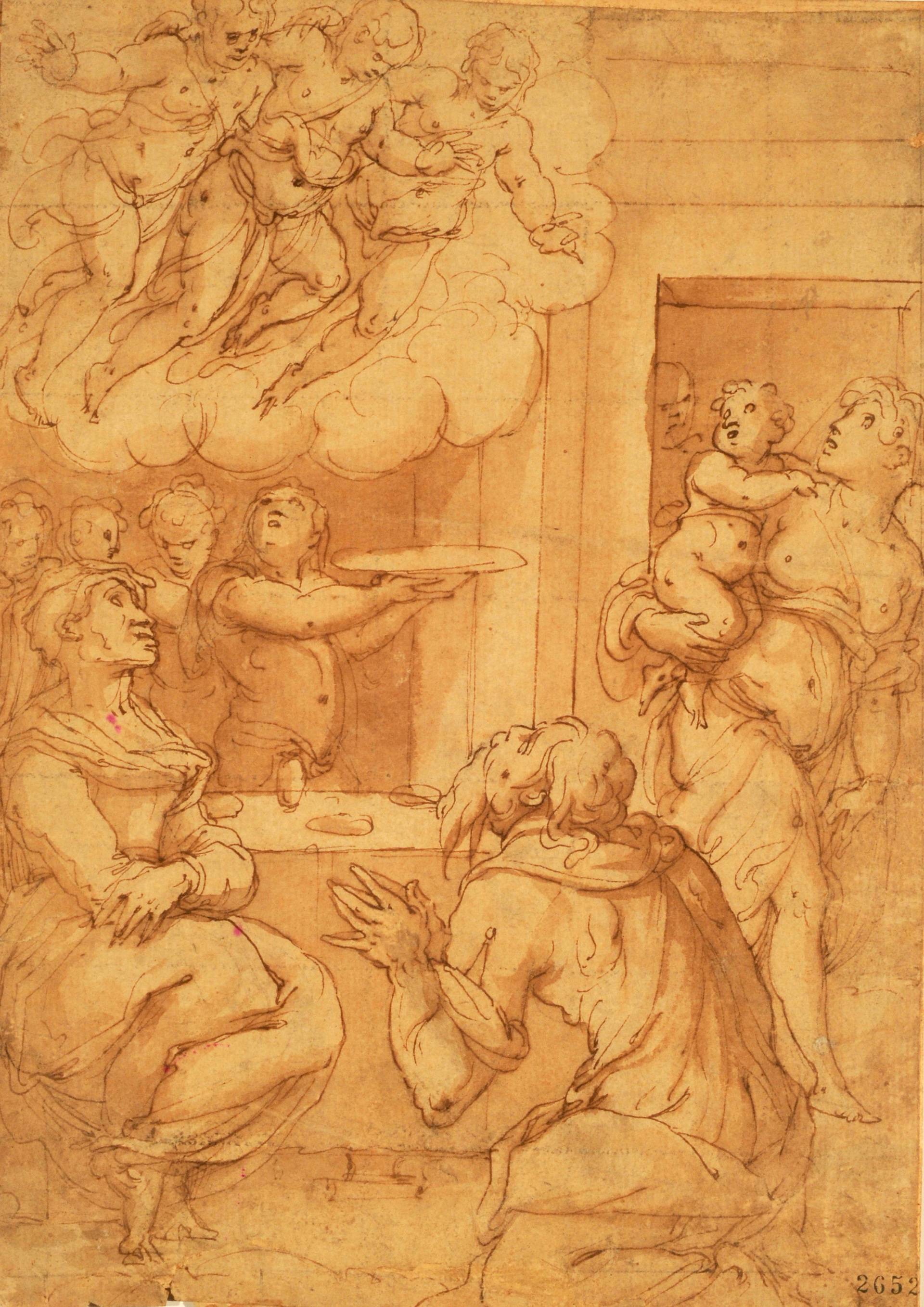 "Los tres ángeles apareciendo a la familia de Abraham", de Giorgio Vasari, c. 1571, de la Colección Museo Nacional de Bellas Artes