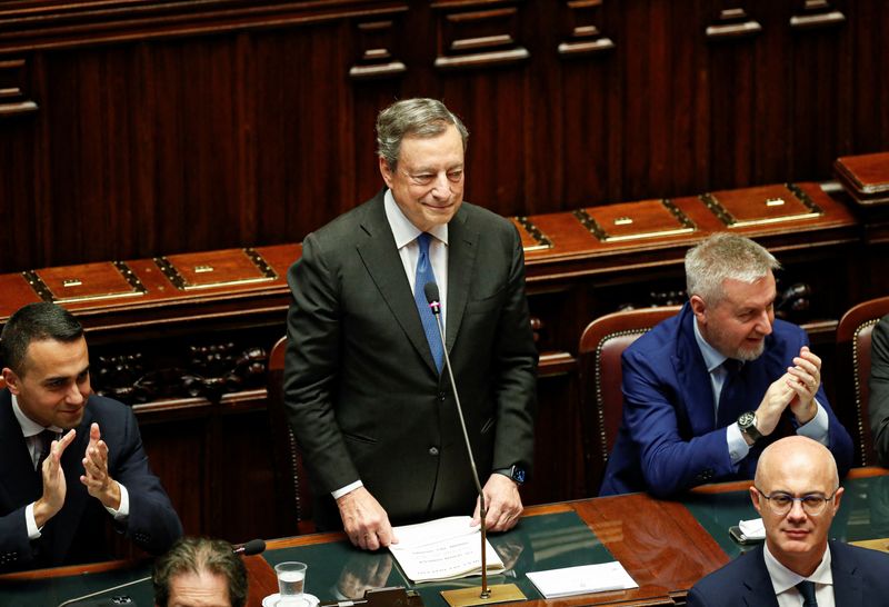 El primer ministro de Italia, Mario Draghi, durante su intervención en la Cámara Baja del Parlamento