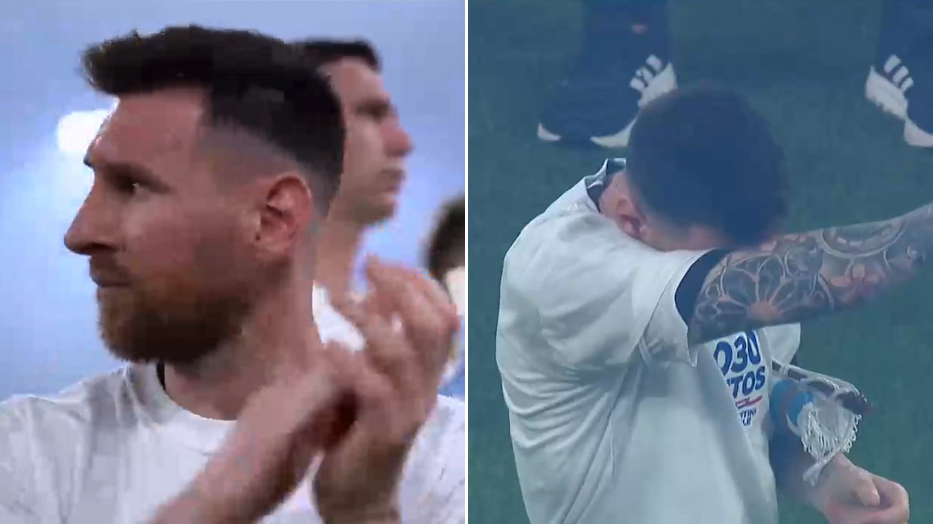 Leo Messi's emotion at the end of the anthem (TV clip)