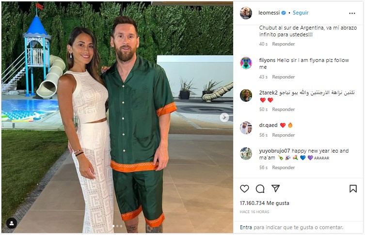 Messi publicó una foto junto a su esposa en Instagram durante la celebración del año nuevo 2023. (Captura)
