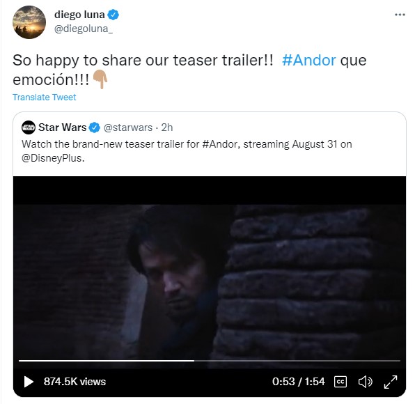 Diego Luna está emocionado por volver a interpretar a su personaje, esta vez en los años anteriores a los hechos de Rogue One (Foto: Twitter/@diegoluna_)