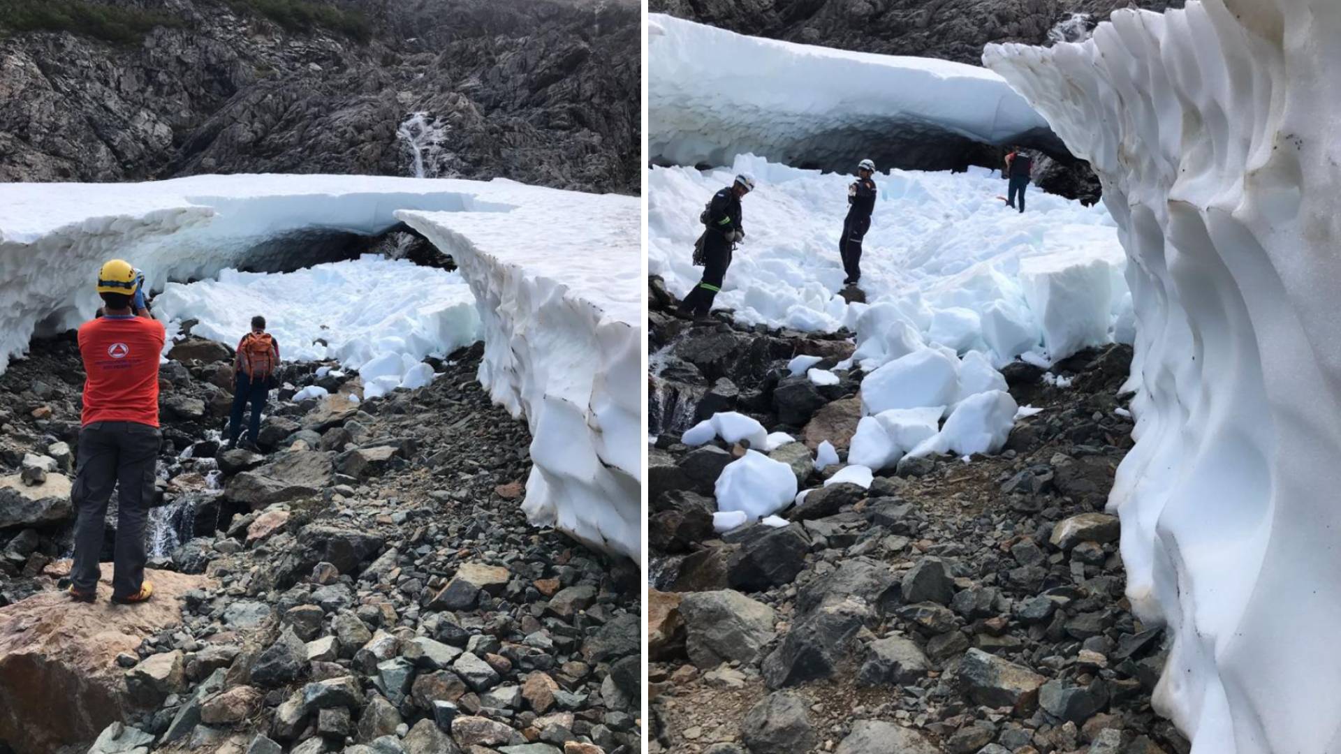 Derrumbe de una cueva del glaciar Hielo Azul, en El Bolsón (Fotos: InfoChucao)