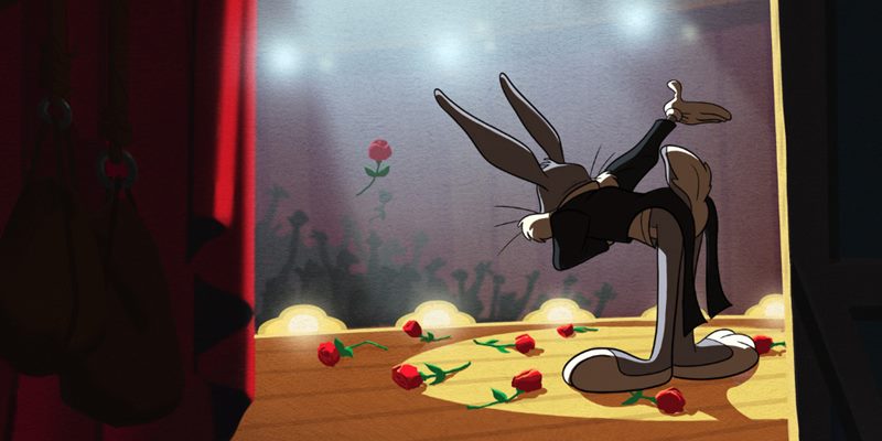 Bugs Bunny terminando un musical con honores.  (Animación de Warner Bros.)