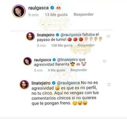 Discordia entre Lina Tejeiro y Raúl Gasca en redes sociales.