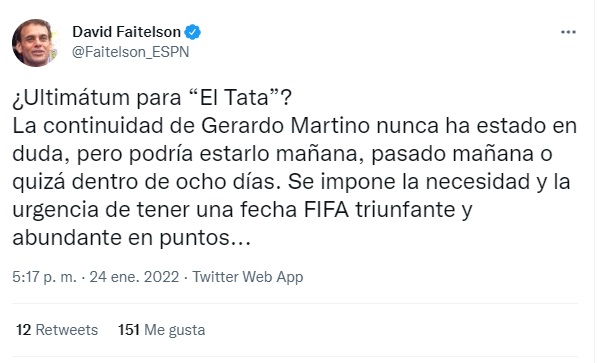A través de Twitter, Faitelson tundió al Tata Martino y lanzó un "ultimátum" (Foto: Twitter/@Faitelson_ESPN)