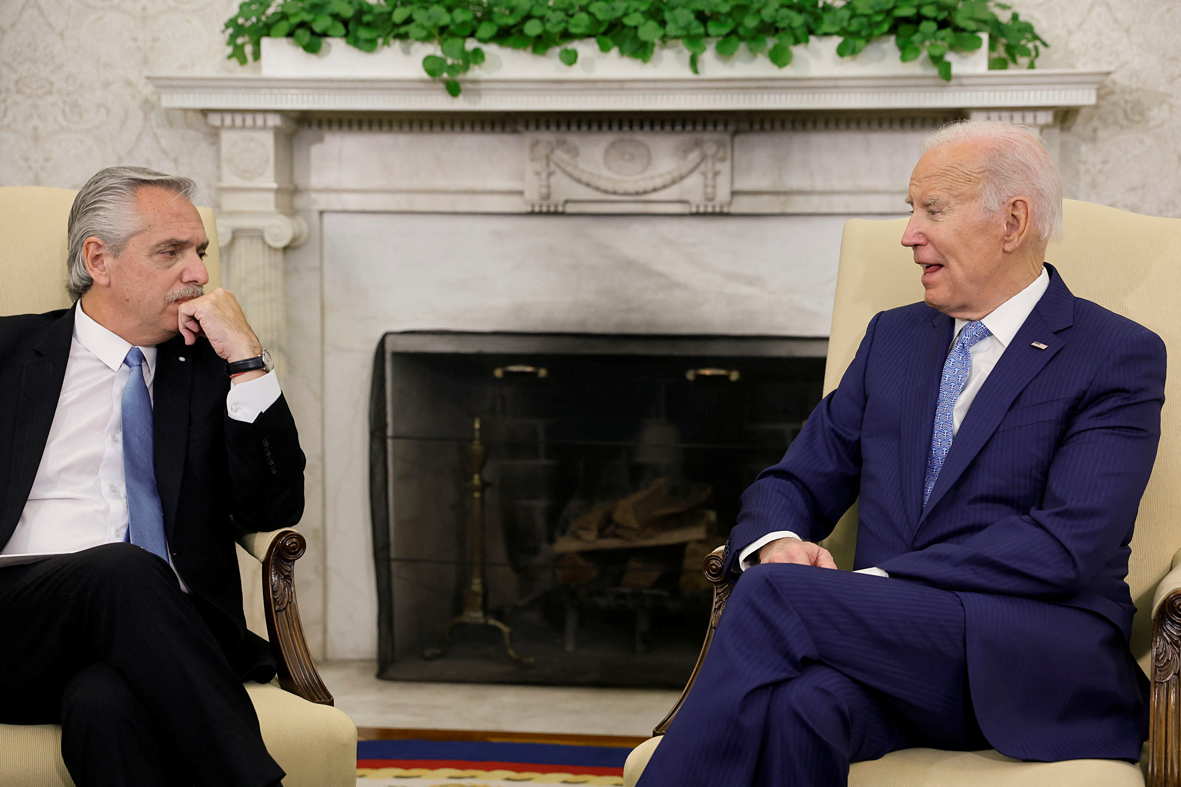 Alberto Fernández y Joseph Biden durante su encuentro en la Casa Rosada
