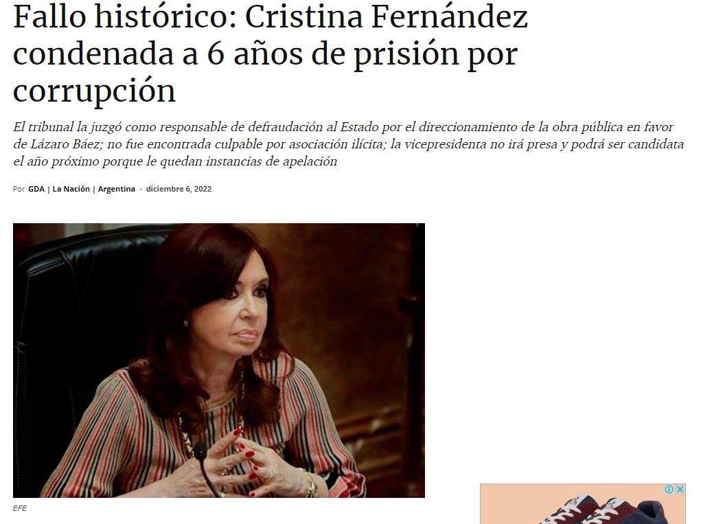 Así reaccionó El Nacional ante la condena a la Vicepresidenta argentina