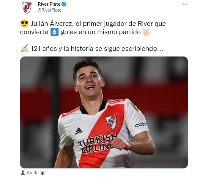 El tuit de River Plate con el récord histórico que logró Julián Álvarez gracias a sus seis goles a Alianza Lima