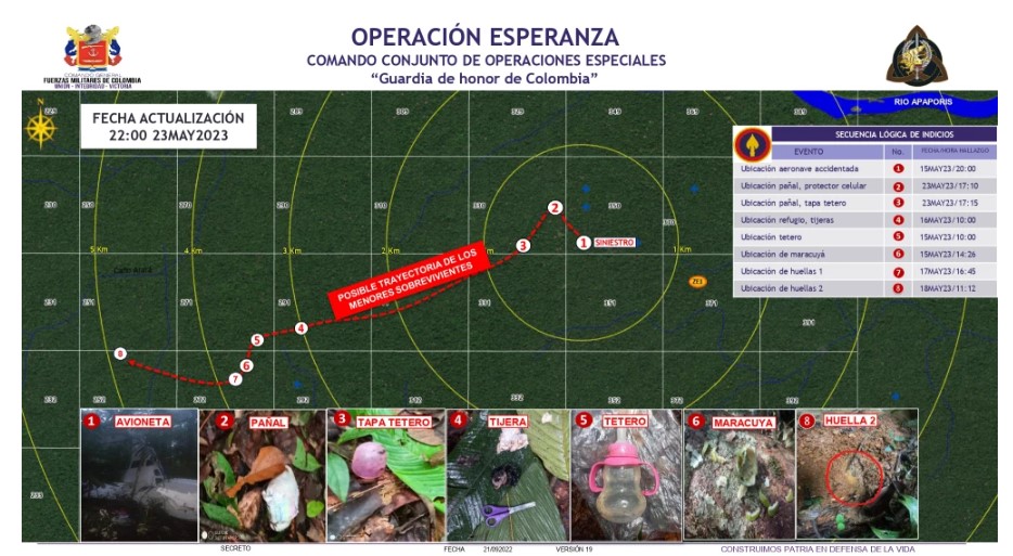 Imagen del mapa de la operación de búsqueda de los niños desaparecidos en el Guaviare (Fuerzas Militares)