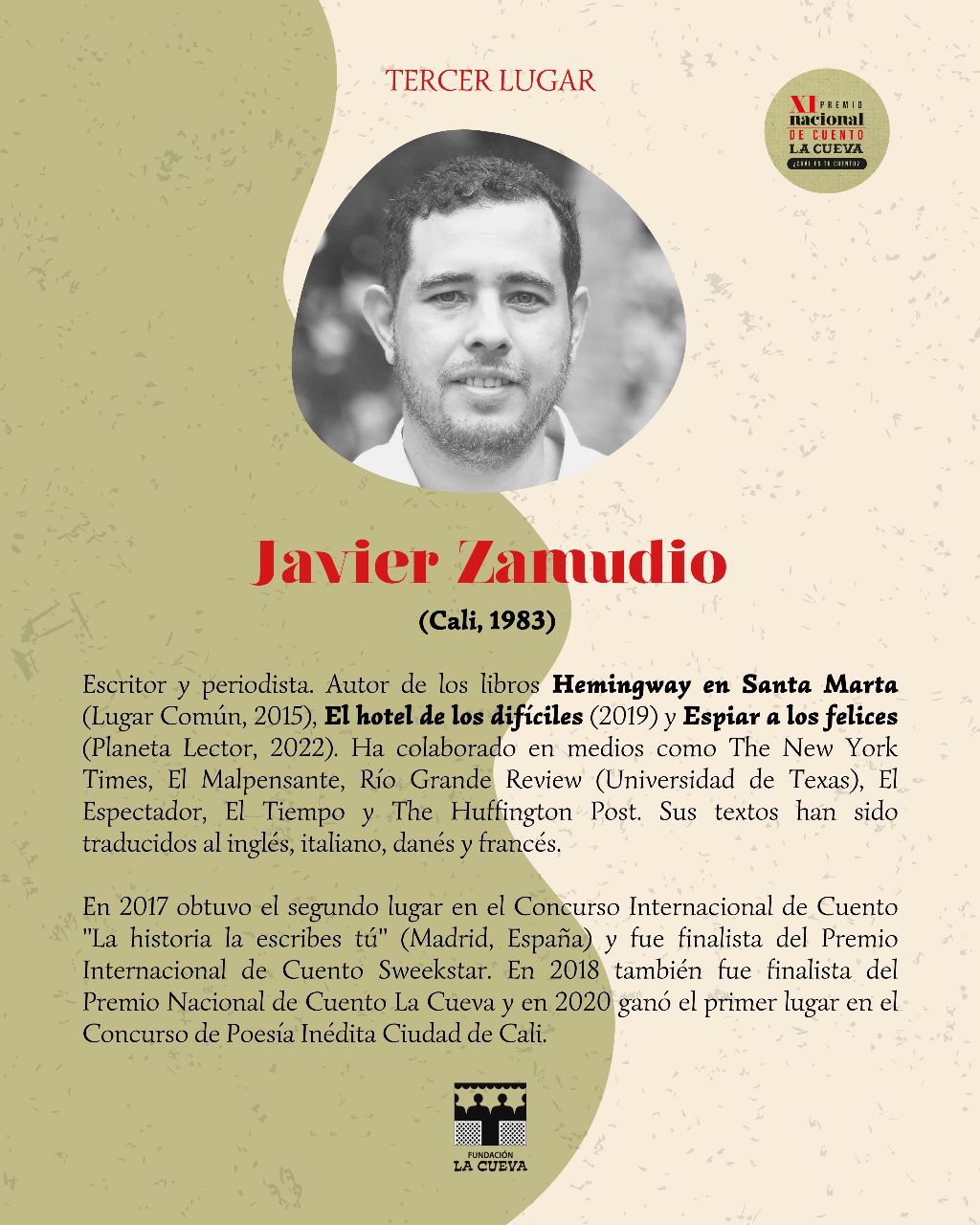 Póster oficial. Javier Zamudio, ganador del tercer puesto del XI Premio Nacional de Cuento La Cueva. (Fundación La Cueva).