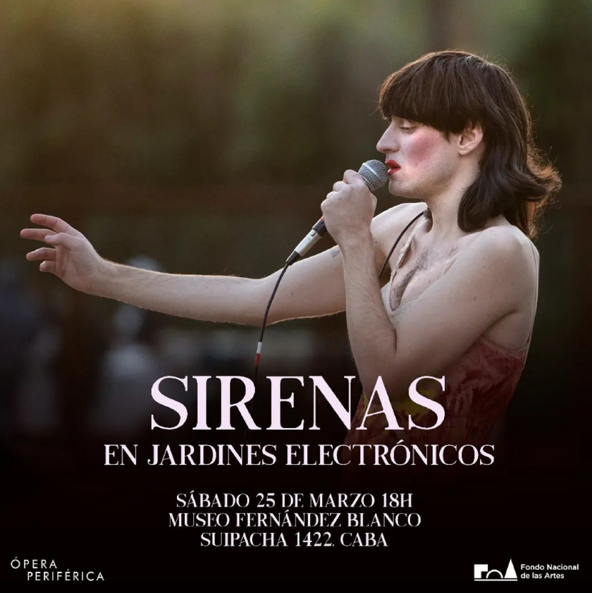 Flyer del evento “Sirenas en jardines electrónicos” de Ópera Periférica en el Museo Fernández Blanco (Crédito: Instagram Ópera Periférica)