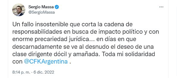 El tuit de Sergio Massa