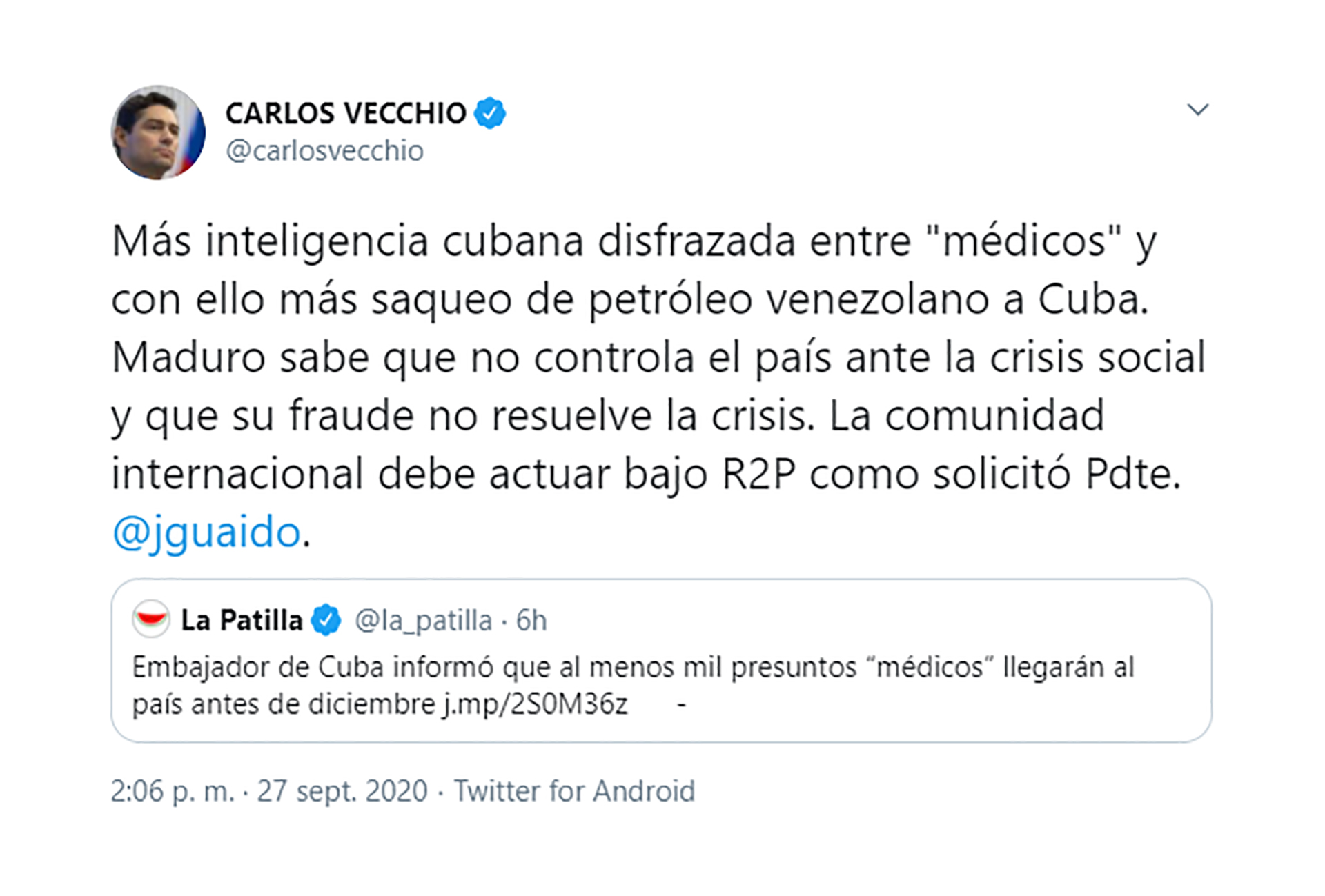 El tuit de Carlos Vecchio