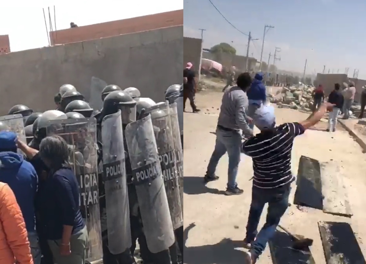 Riña entre policía militar y pobladores por despojo de terrenos para el AIFA