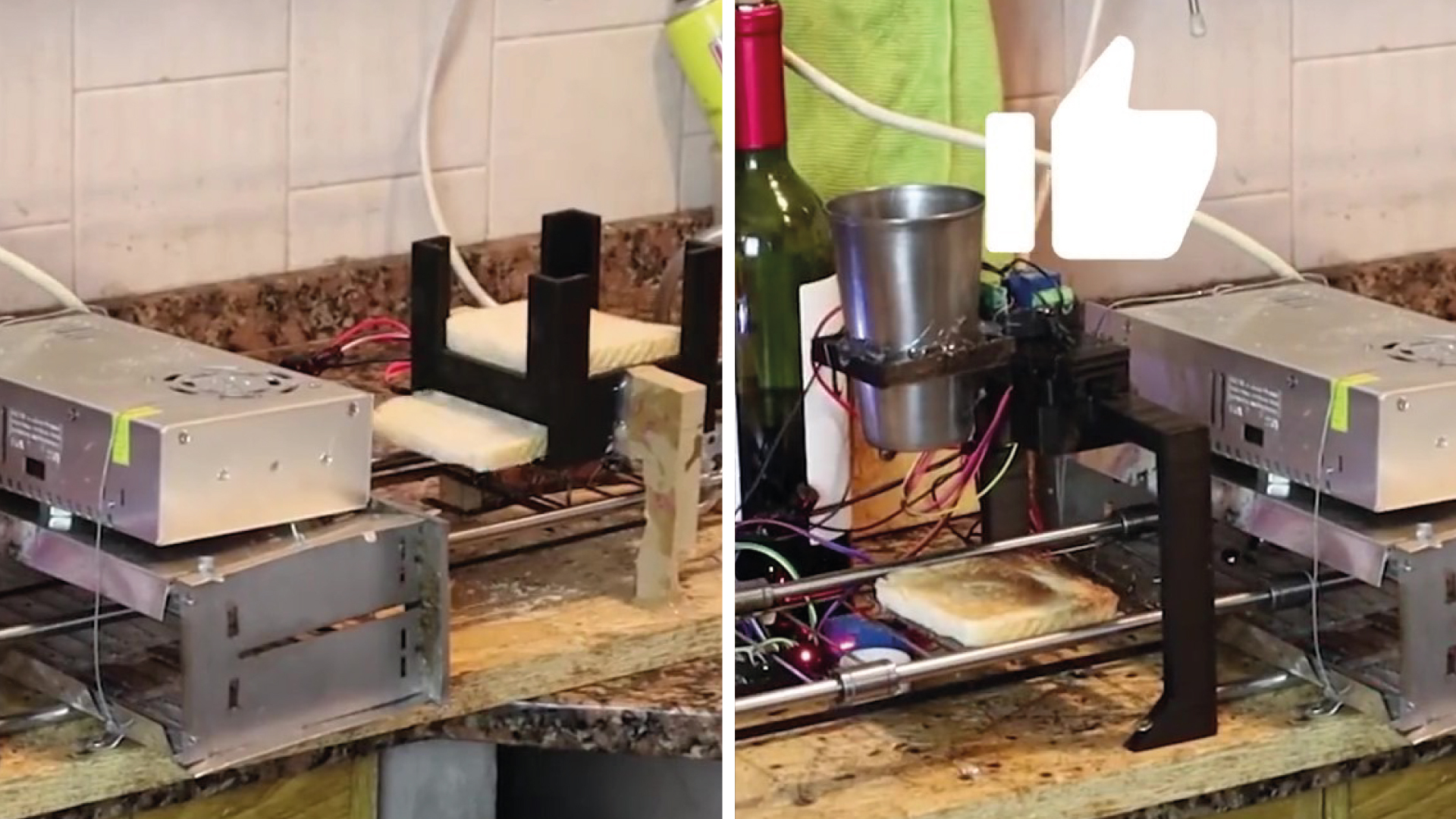 Construyó una máquina para hacer tostadas con manteca y revolucionó las redes