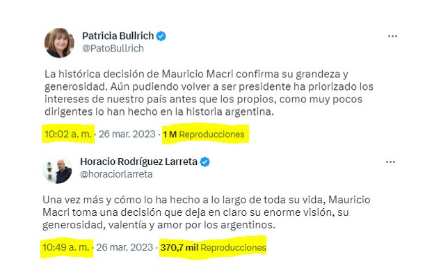 Combituit. Los mensajes que publicaron Larreta y Bullrich después del anuncio de Macri.