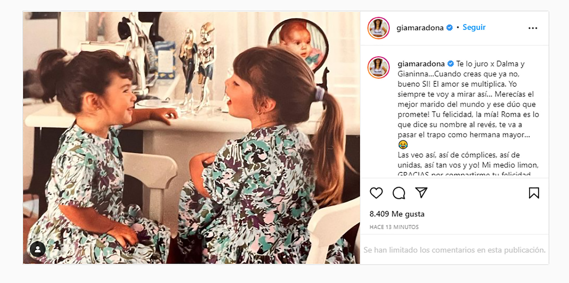 La emotiva carta de Gianinna por el embarazo de Dalma (Instagram)