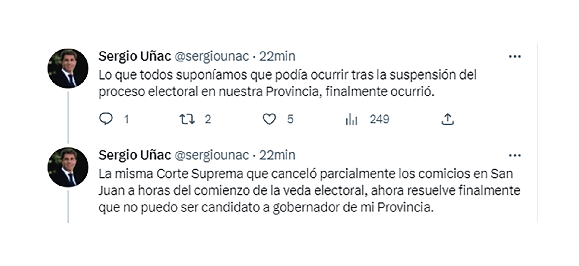 Sergio Uñac publicó una carta en su cuenta de Twitter