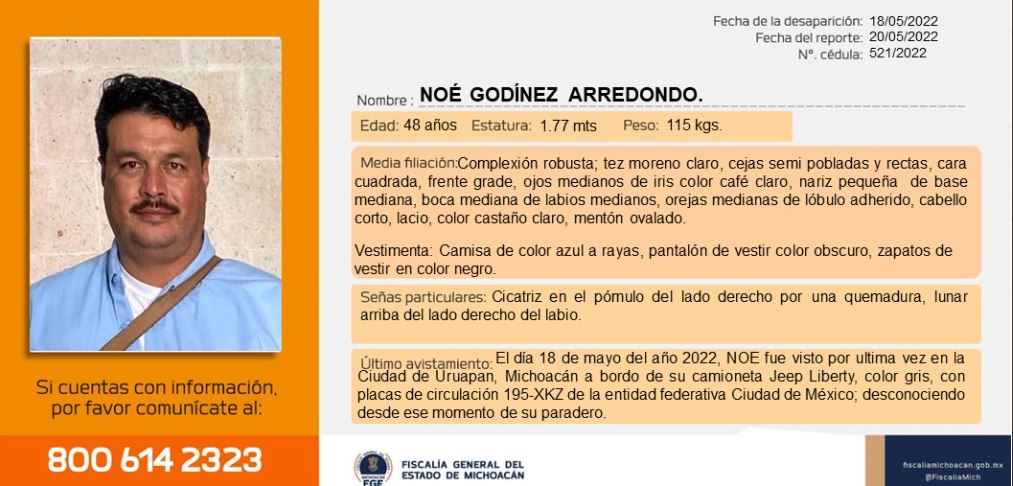 Noé Godínez Arredondo fue localizado sin vida después de 4 días desaparecido (foto: FGE)