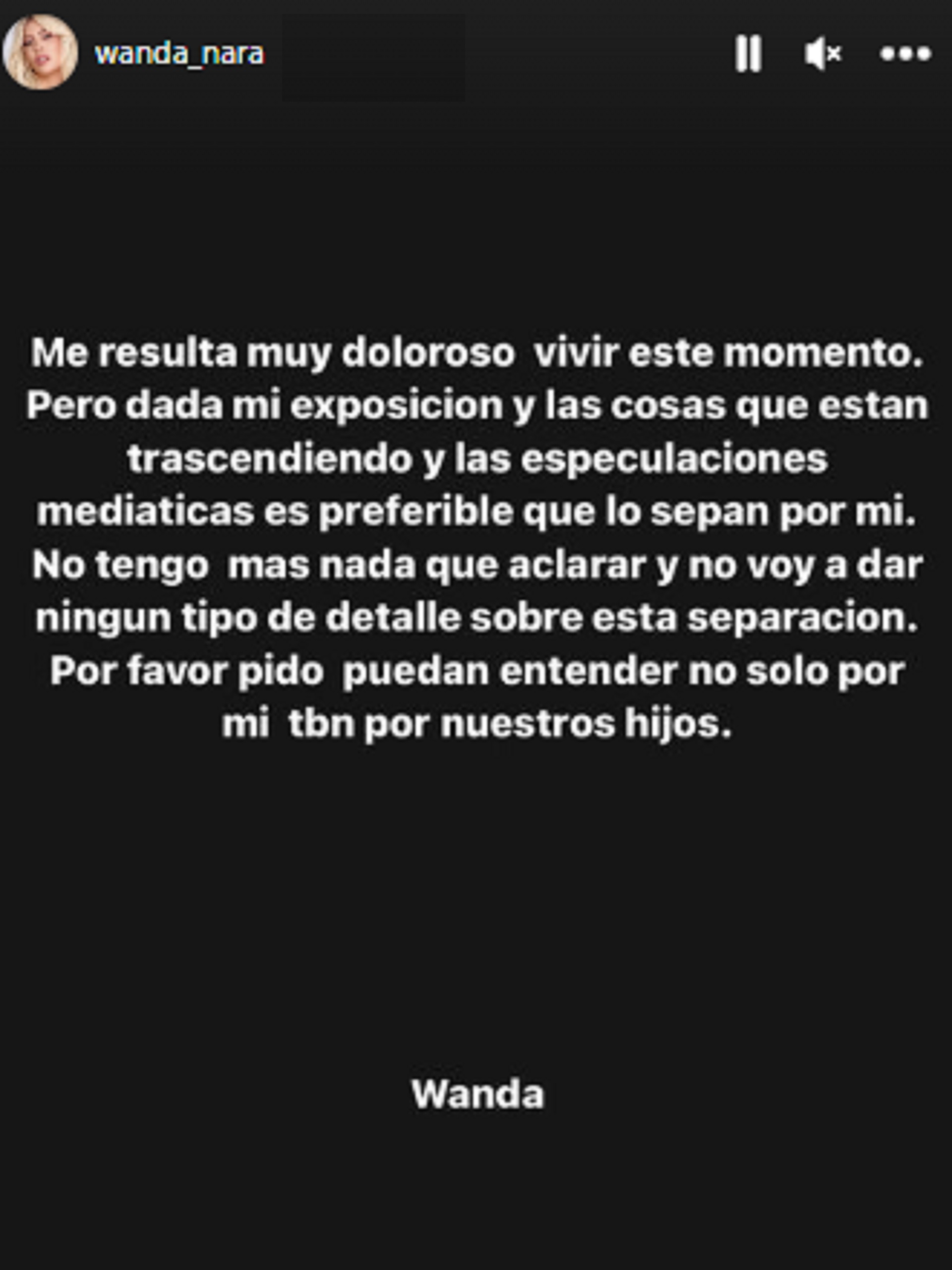 Wanda Nara's statement on their split