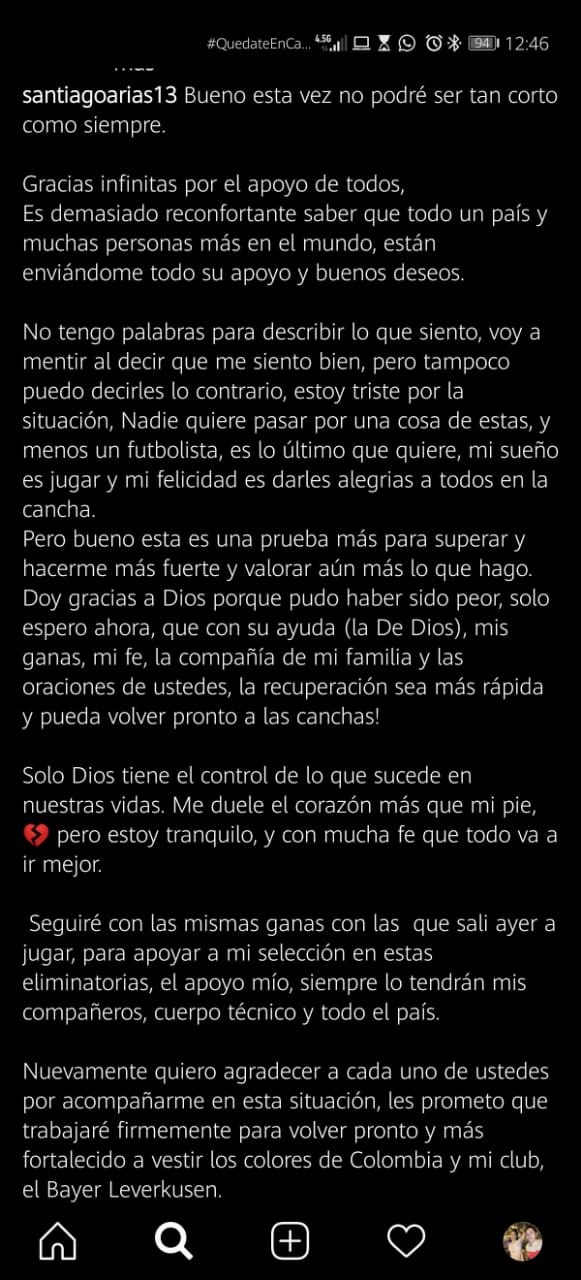 “me Duele El Corazón Más Que Mi Pie” El Emotivo Mensaje De Santiago