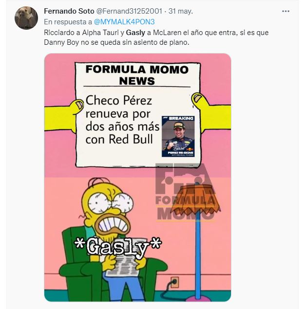 Tras la renovación de Checo Pérez con Red Bull, aficionados se burlaron de Pierre Gasly en redes (Foto: Twitter)