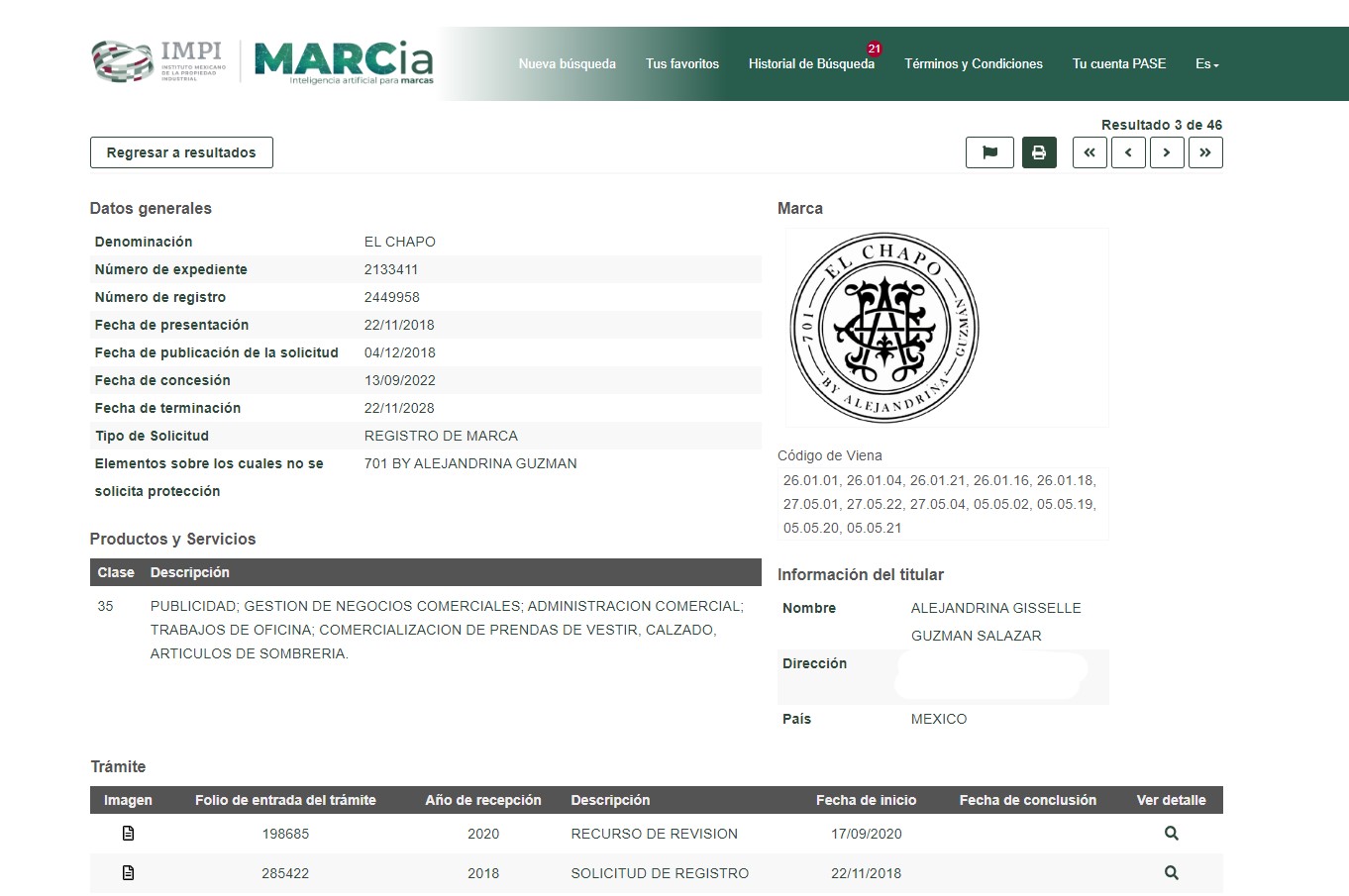 La hija del cofundador del Cártel de Sinaloa convirtió su nombre en una marca registrada de diversos productos (Captura de pantalla)