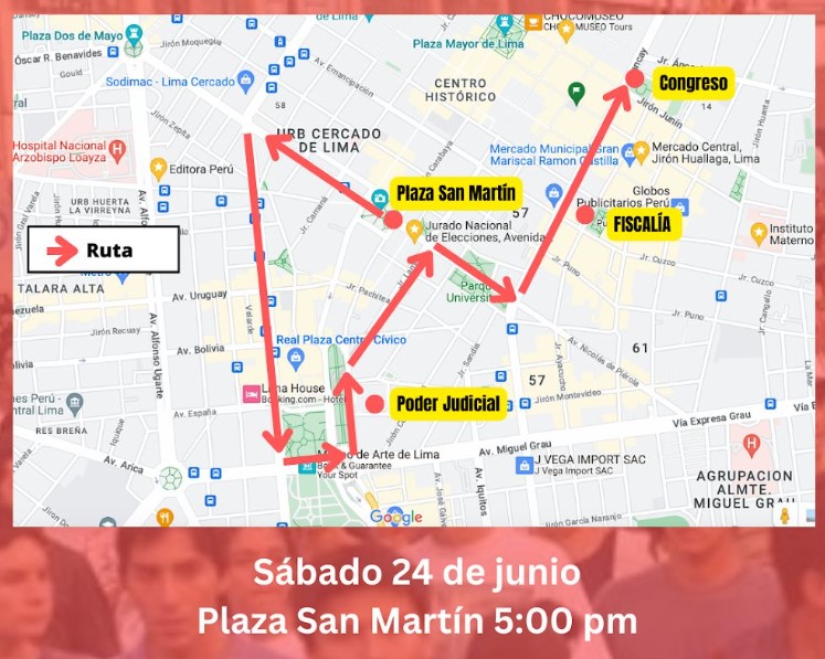 La ruta de la manifestación el el Centro de Lima busca llegar hasta la sede del Congreso en la avenida Abancay.