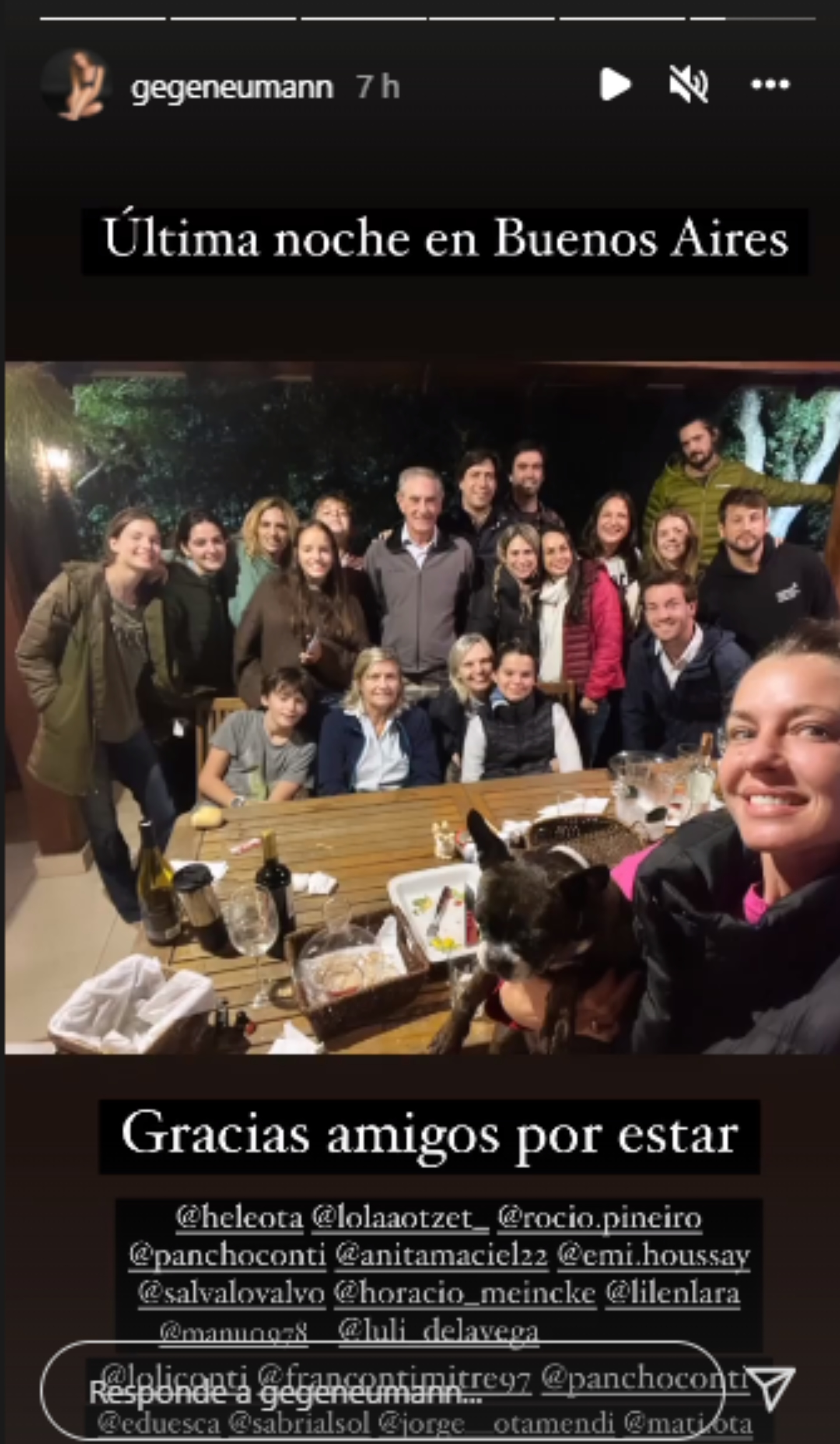 La foto de la última cena de Geraldine Neumann en Buenos Aires
