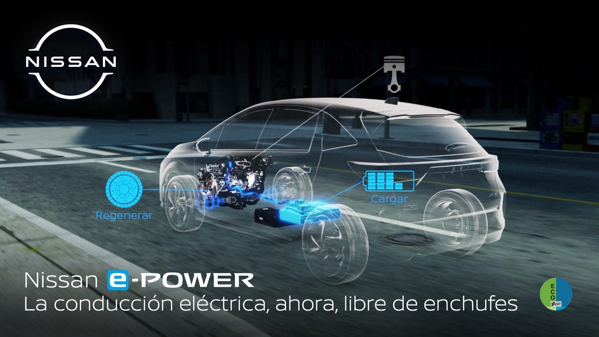 La tecnología e-Power de Nissan usa un pequeño motor de gasolina para regenerar la energía que consume el auto que funciona a base de electricidad. (Nissan)