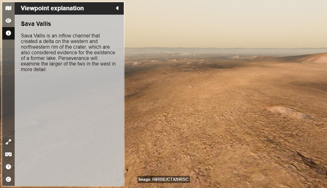 Información disponible en los puntos de visualización panorámica del mapa interactivo de Marte (Captura)