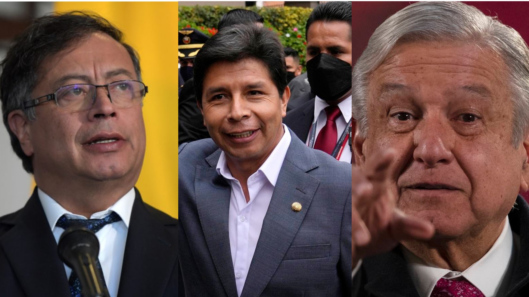 Gustavo Petro y Andrés Manuel López Obrador (a los extremos, de izquierda a derecha) son los presidentes de Colombia y México. Ambos piden la liberación de Castillo Terrones (al centro).