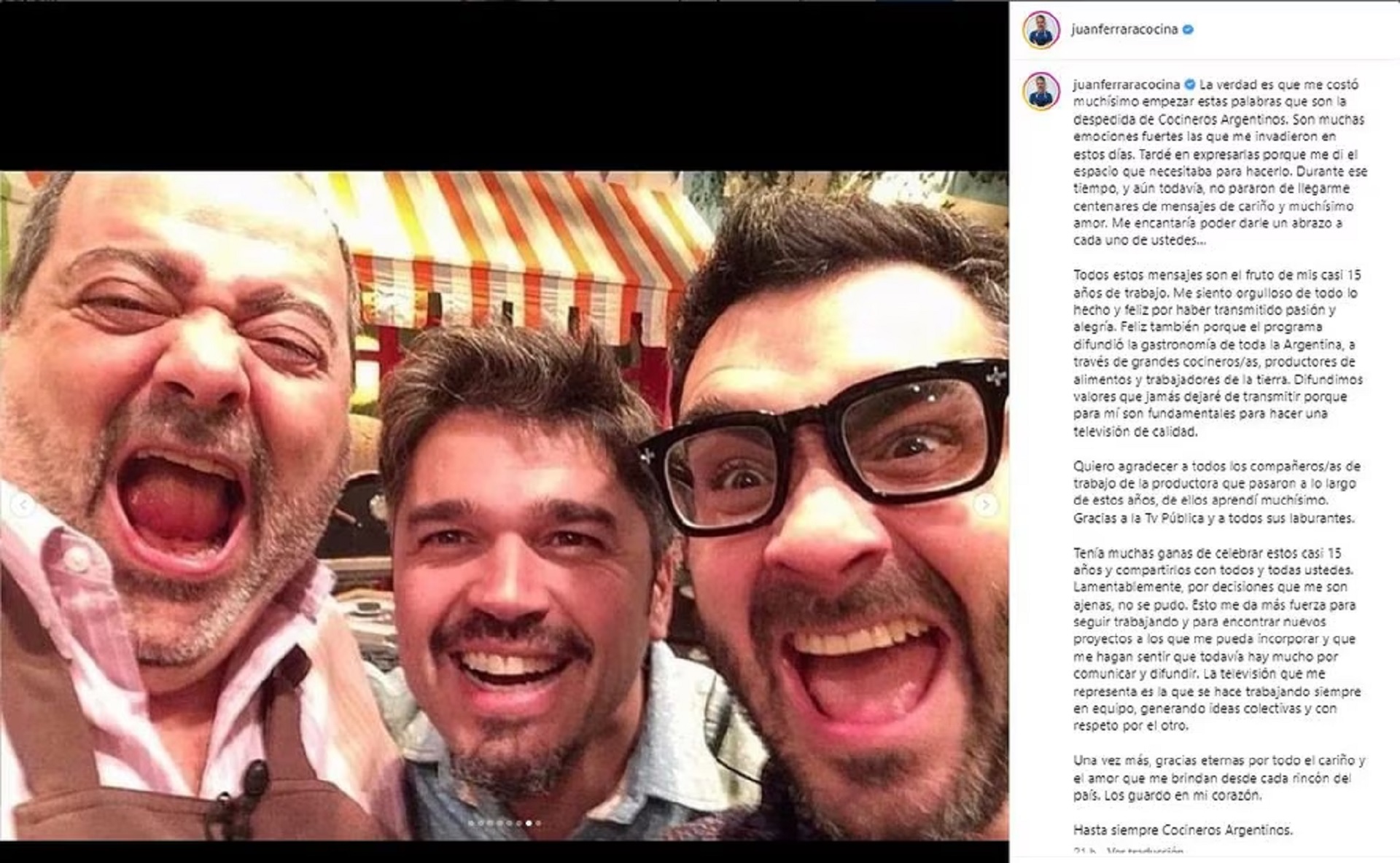 La publicación de Juan Ferrara en Instagram